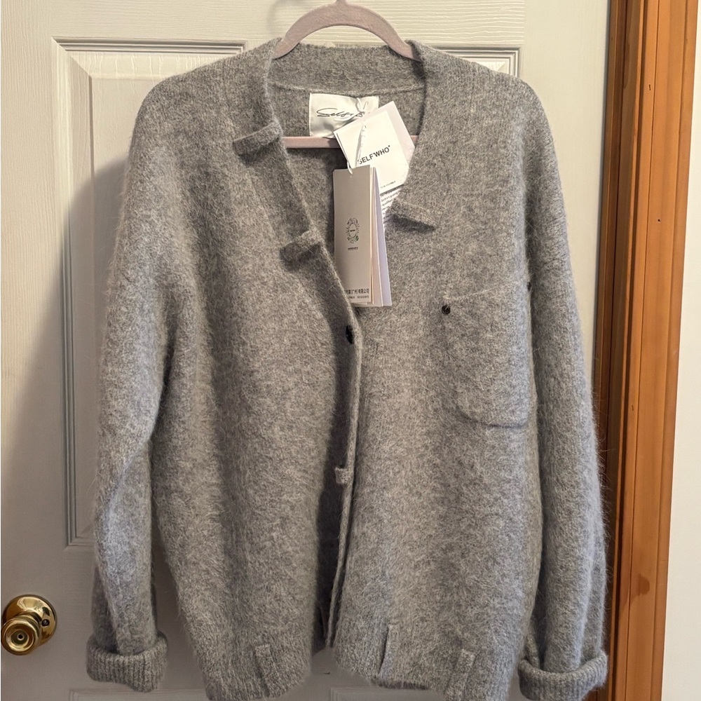 Gray Angora Blend Women's Cardigan